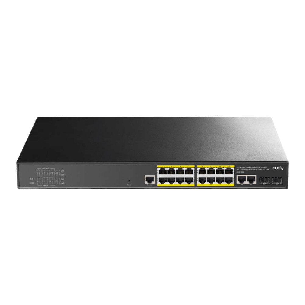16-Port Layer 2 Managed Gigabit PoE+ Switch with 2 Uplink Gigabit Ports and 2 Gigabit SFP Slots, 200W (GS2018PS2-200W)