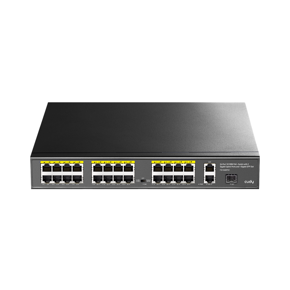 24-Port 10/100M PoE+ Switch with 2 Gigabit Port+ 1SFP 300W (FS1026PS1)