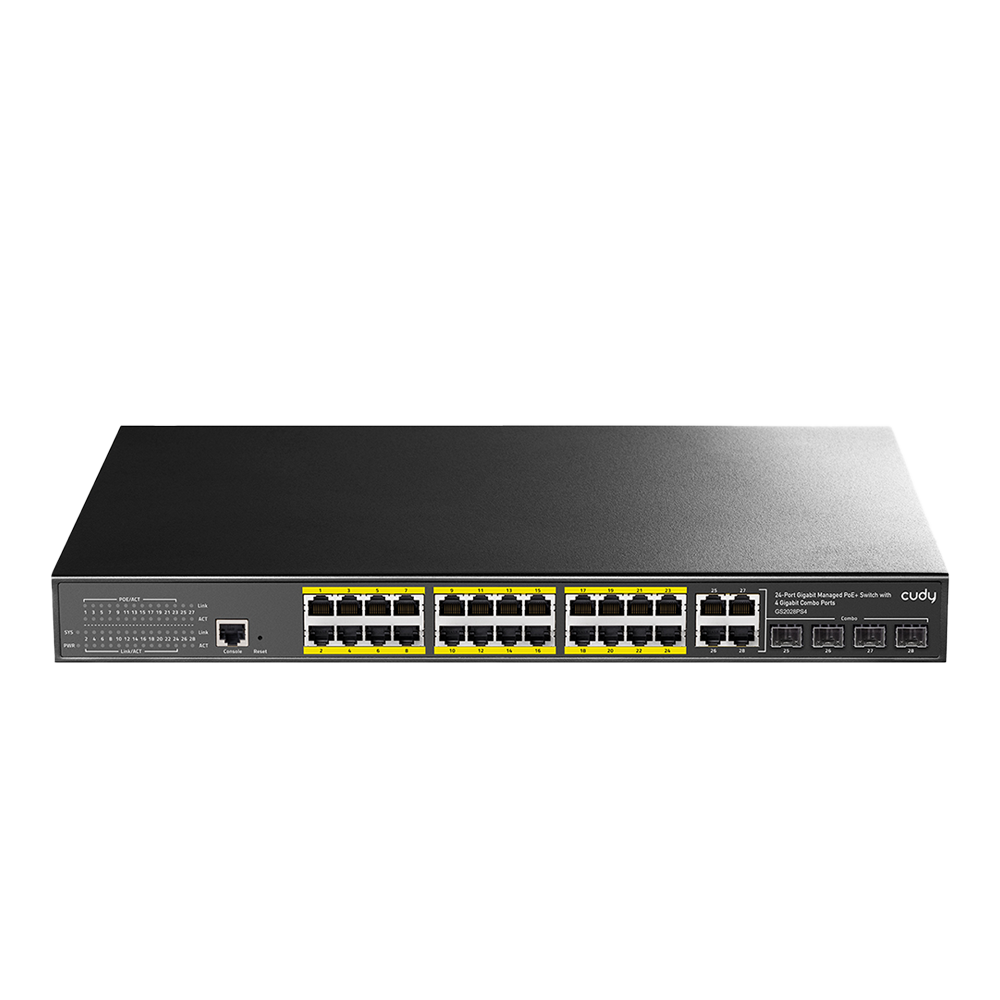 24-Port Layer 2 Managed Gigabit PoE+ Switch with 4 Gigabit Combo Ports, 400W (GS2028PS4-400W)