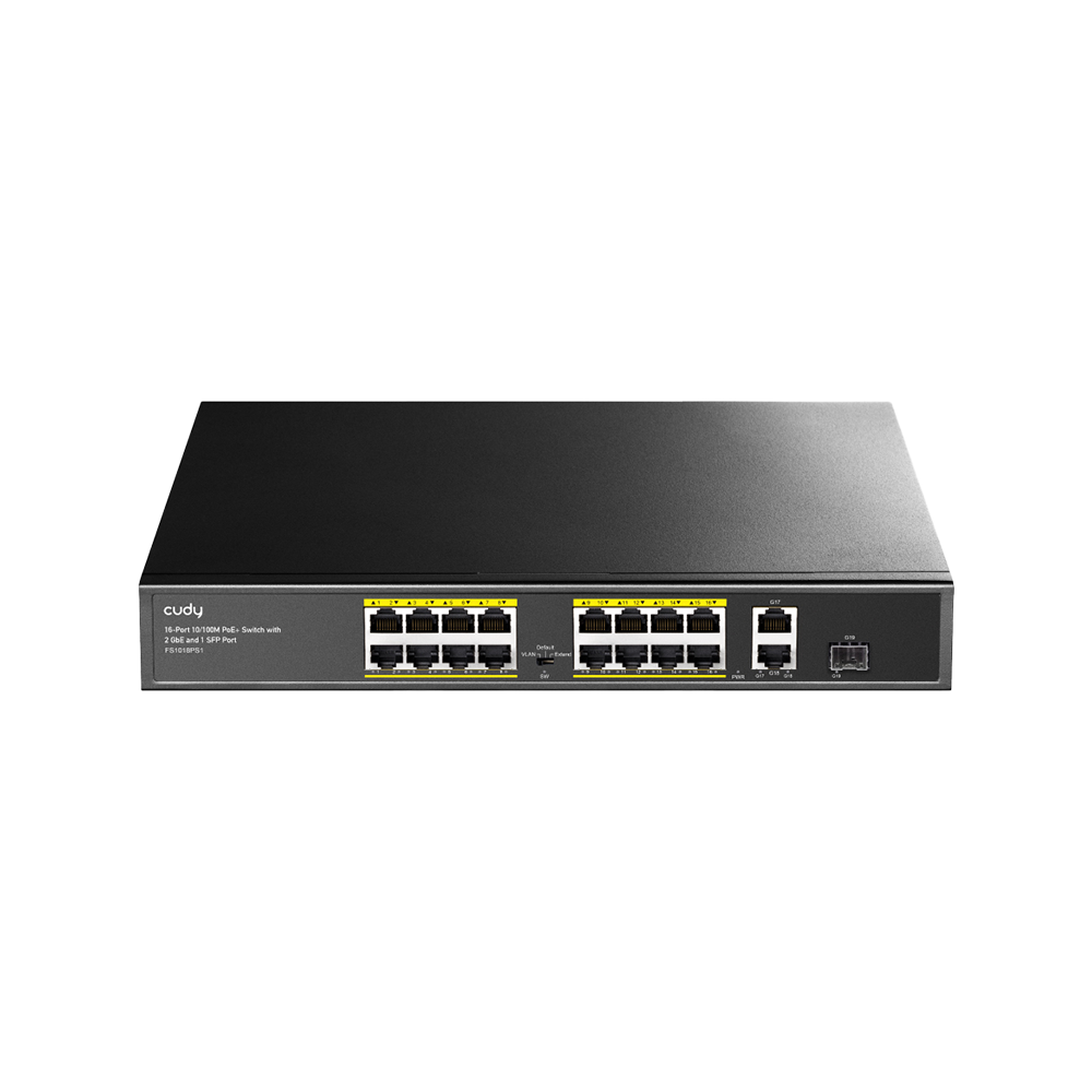 16-Port 10/100M PoE+ Switch with 1Gigabit Uplink and 1 Gigabit Combo SFP Port 200W (FS1018PS1)