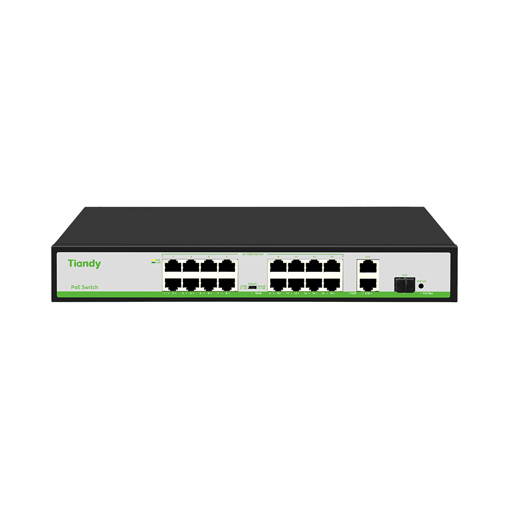 Tiandy POE Switch 16*10/100M POE ports + 2* 1000M Ethernet Uplink ports +1*1000M SFP Port