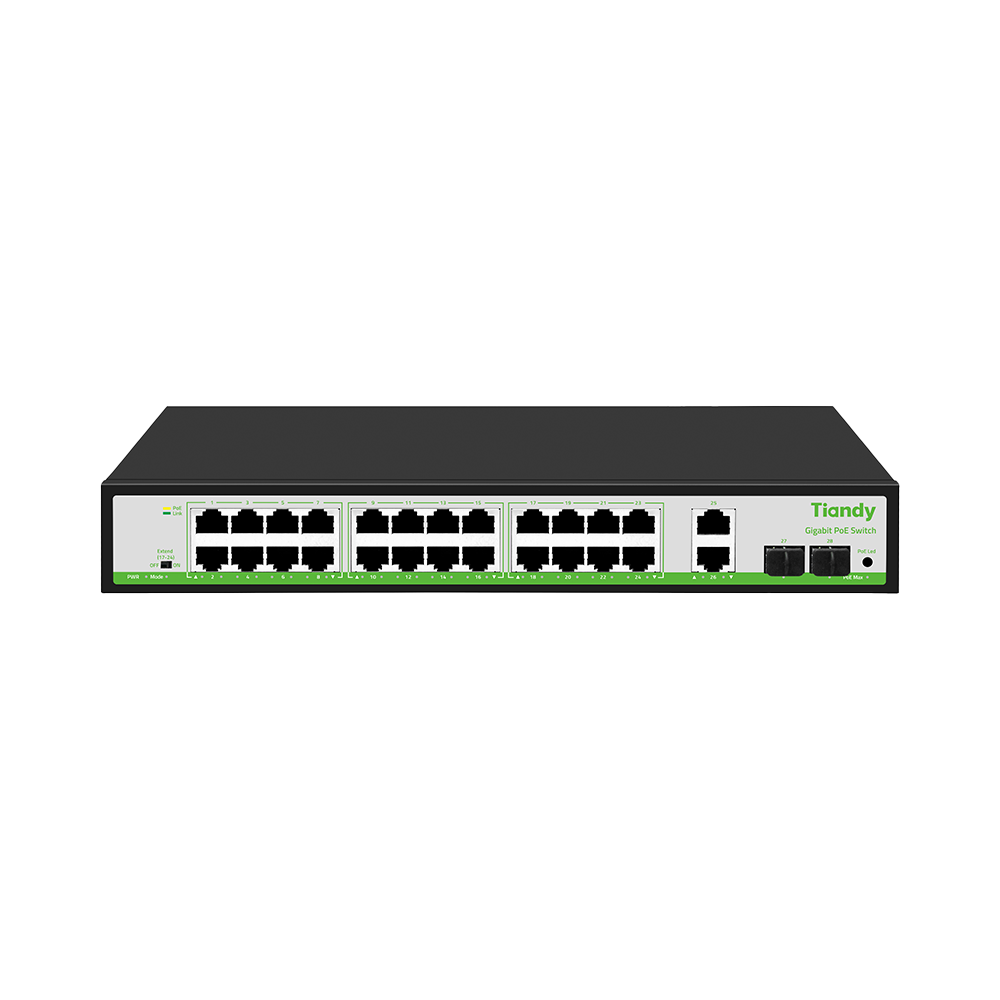 Tiandy POE Switch 24* 10/100/1000M PoE Ports+2*Gigabit Uplink+2* Gigabit SFP Ports
