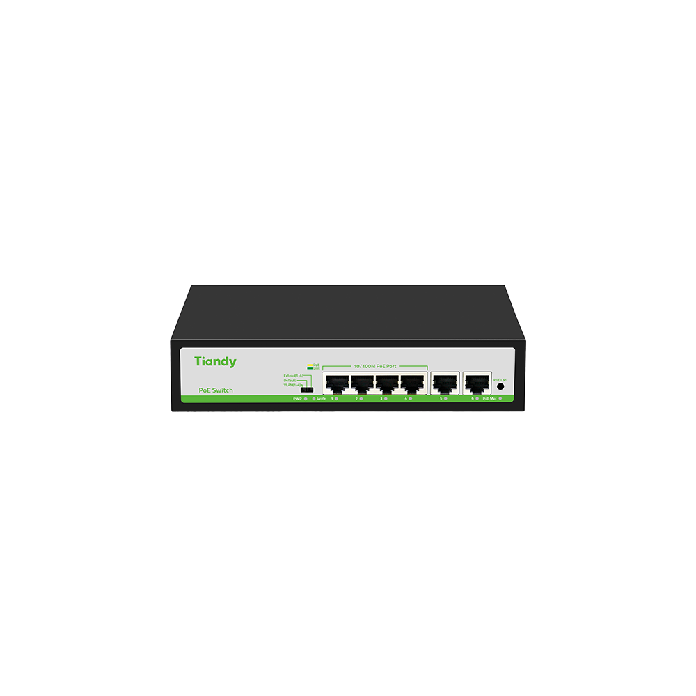 Tiandy PoE switch 4*10/100Mbps PoE Ports + 2*10/100Mbps RJ45 Uplink