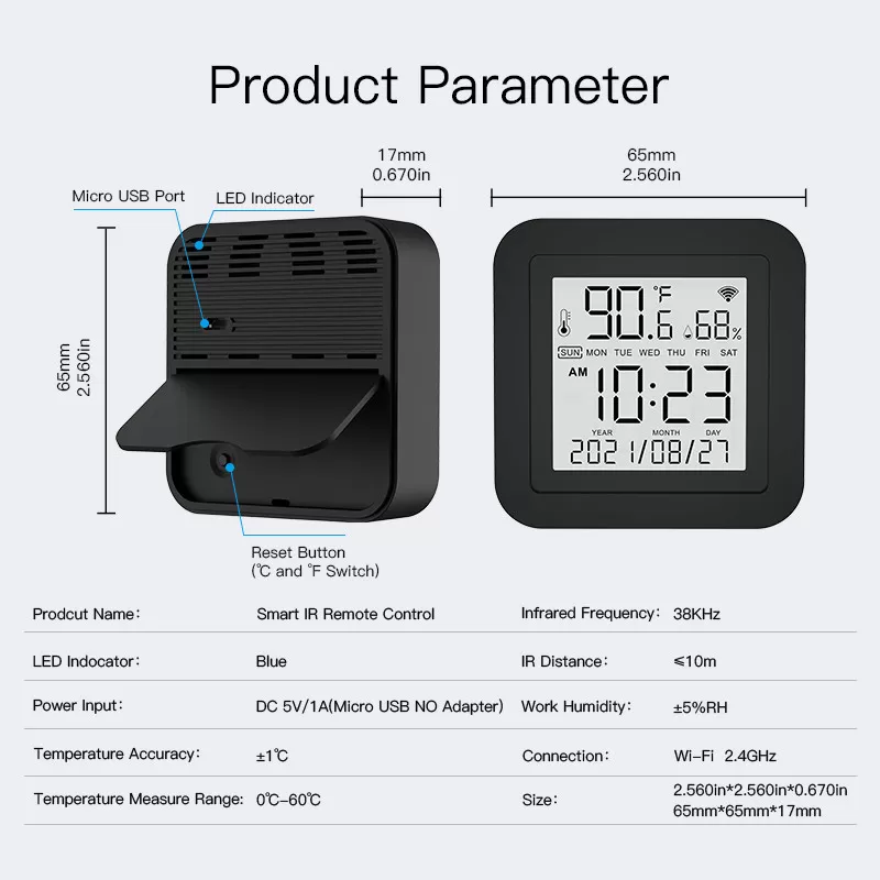 Wifi Smart IR Remote with Humidity and Temperature Sensor (IR03) - Image 2