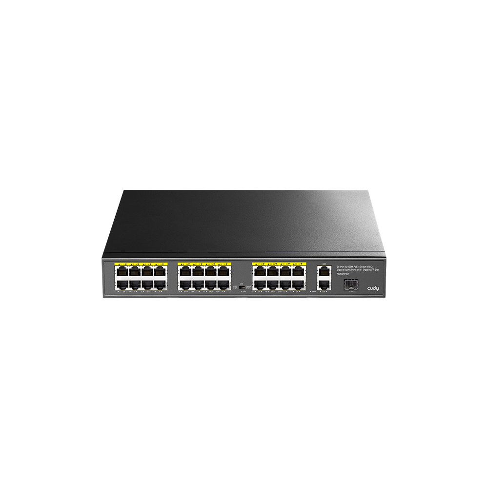 pic1 24-портен 10/100M PoE+ прекинувач со 2 гигабитни порти + 1SFP 300W (FS1026PS1) - Image 1